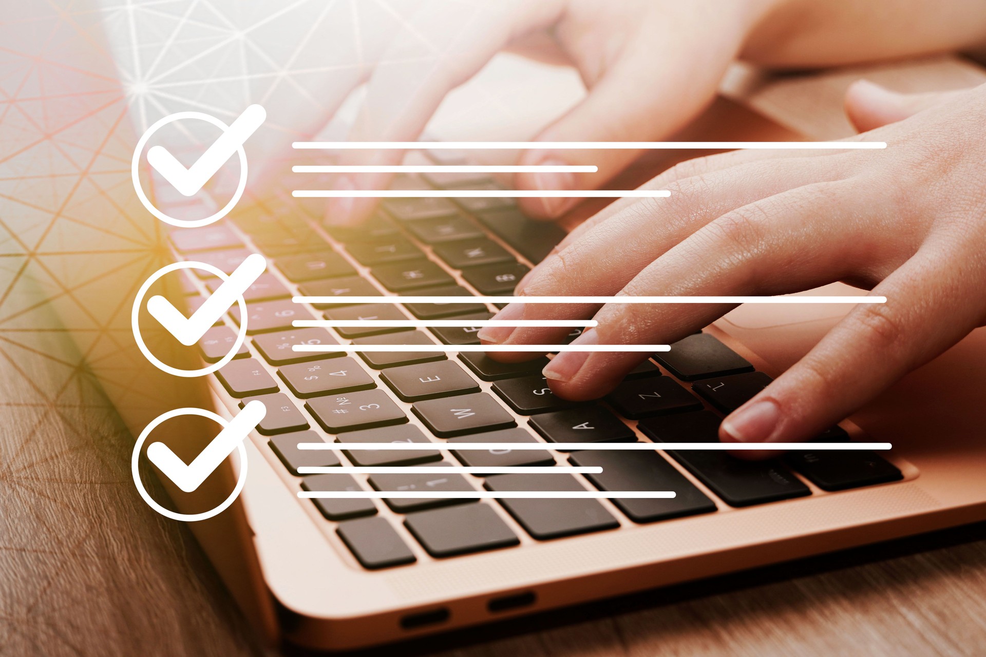 Survey form, check marks on checklist, document control, filling online form and answering questions, business project concept.